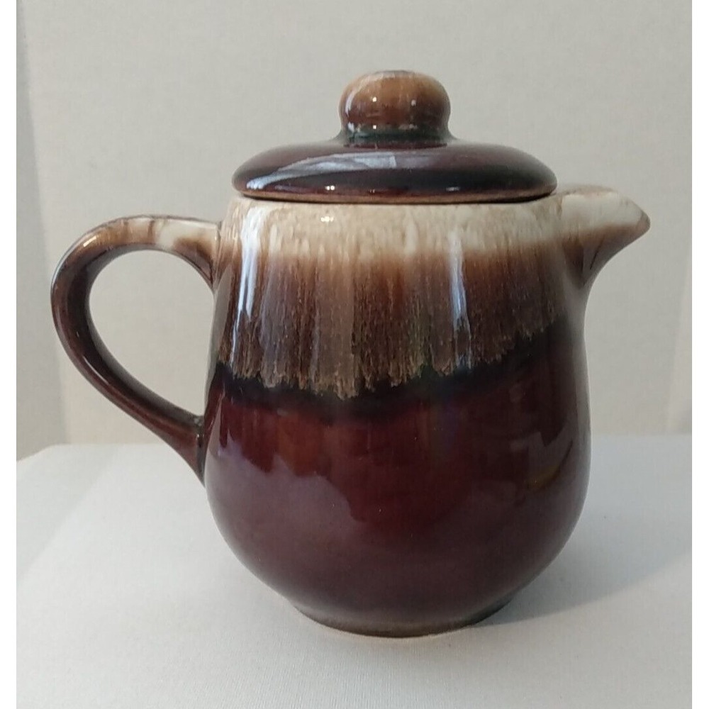 Vintage USA Brown Drip Glaze Pottery Teapot & Lid PRETTY!